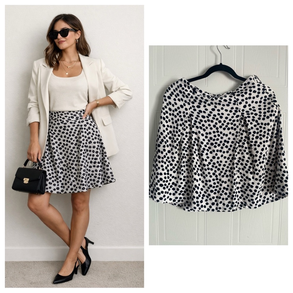 LOFT Polka Dot Rayon Mini Skirt Size 4 Black White